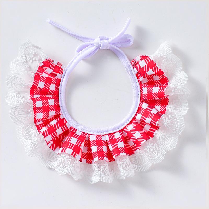 Plaid Printed Elastic Dog Cat Pet Saliva Towel Lace Pet Triangle Towel Bib Scarf Supplies XS красный