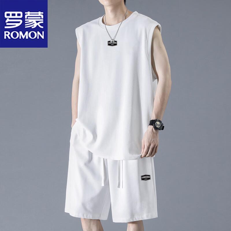 

ROMON Men s Summer Casual Sleeveless T-Shirt & Shorts Set L
