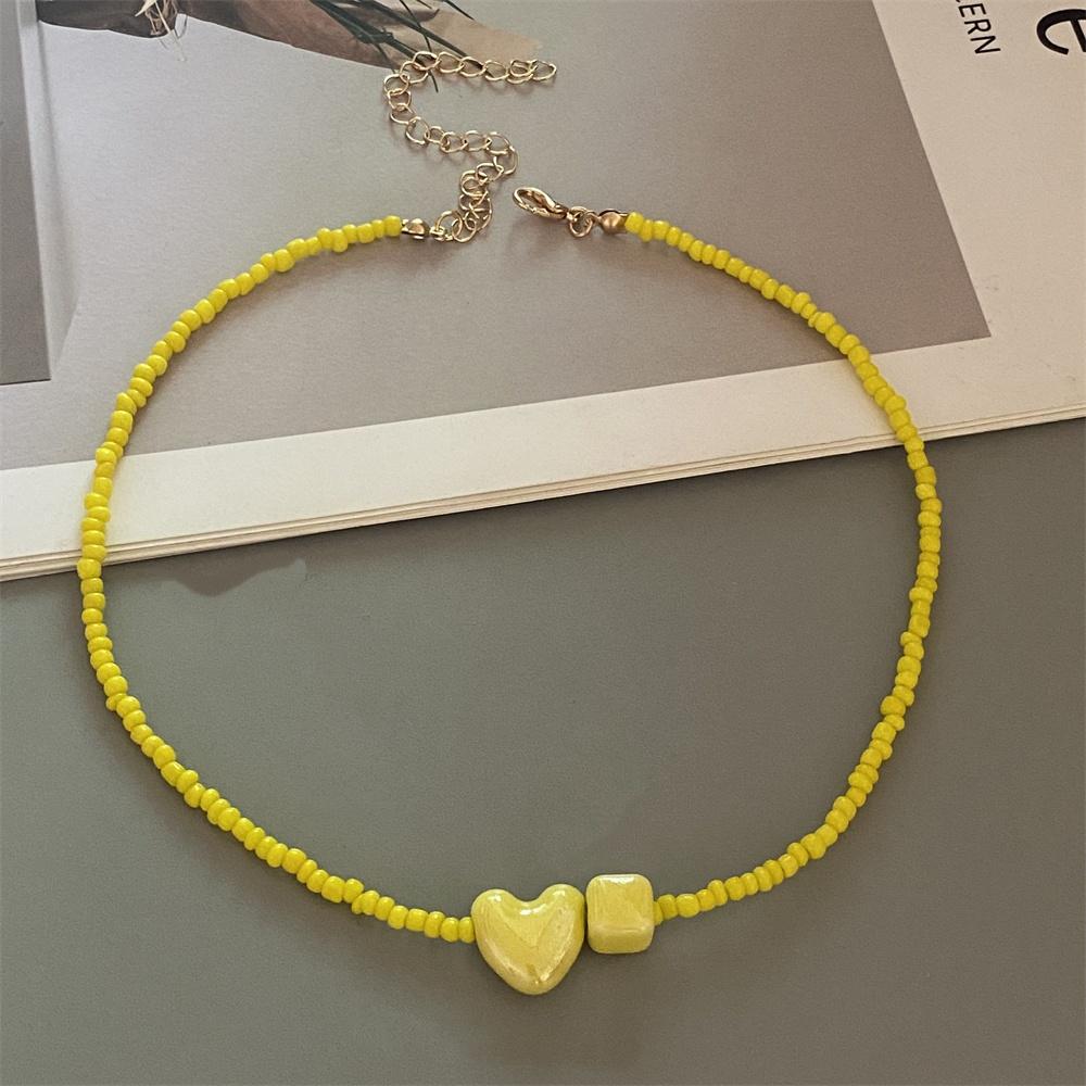 Nuova Moda Colore Caramella Choker Collana per Donna Ragazza Cuore d'Amore Quadrato Geometrico Collana Corta Perline Semi Gioielli per il Collo
