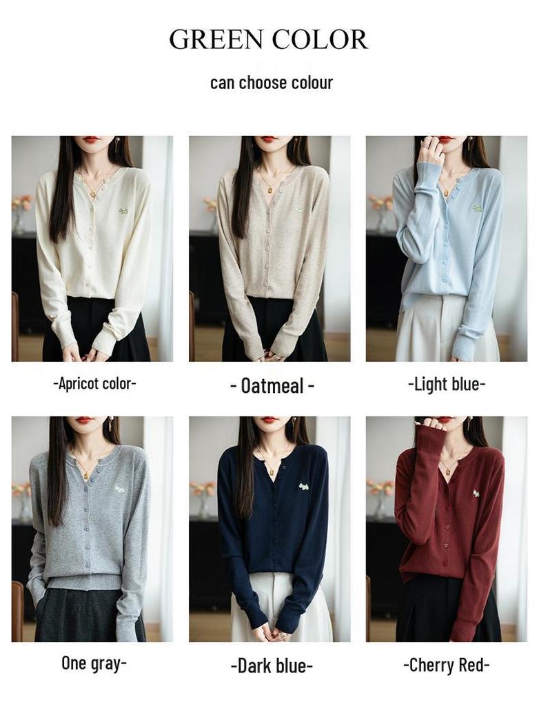 2025 Early Autumn Slimming Embroidered Cardigan - Women's Long Sleeve Notched Collar Knitwear