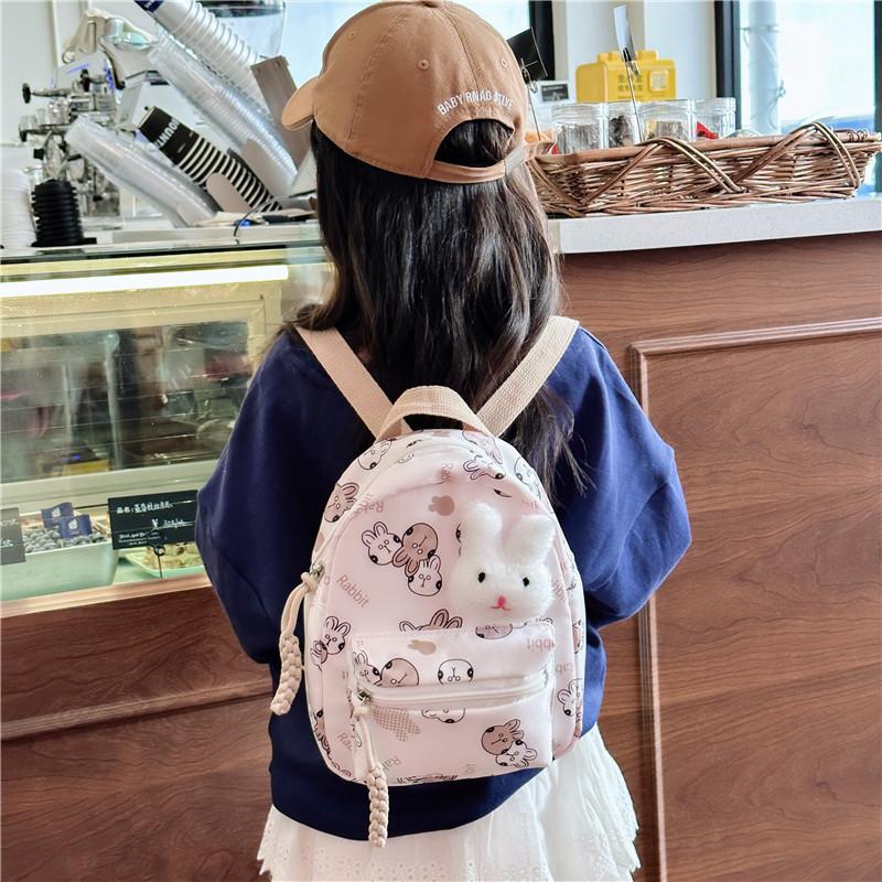 Cute Rabbit Printed Canvas Backpack For Kids With Lightweight Design For School Use