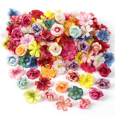 80PC Artificial Flowers Head Rose Plum Fake Flowers For Home Decor Wedding Marriage Decoration DIY Bride Hair Wreath Accessories