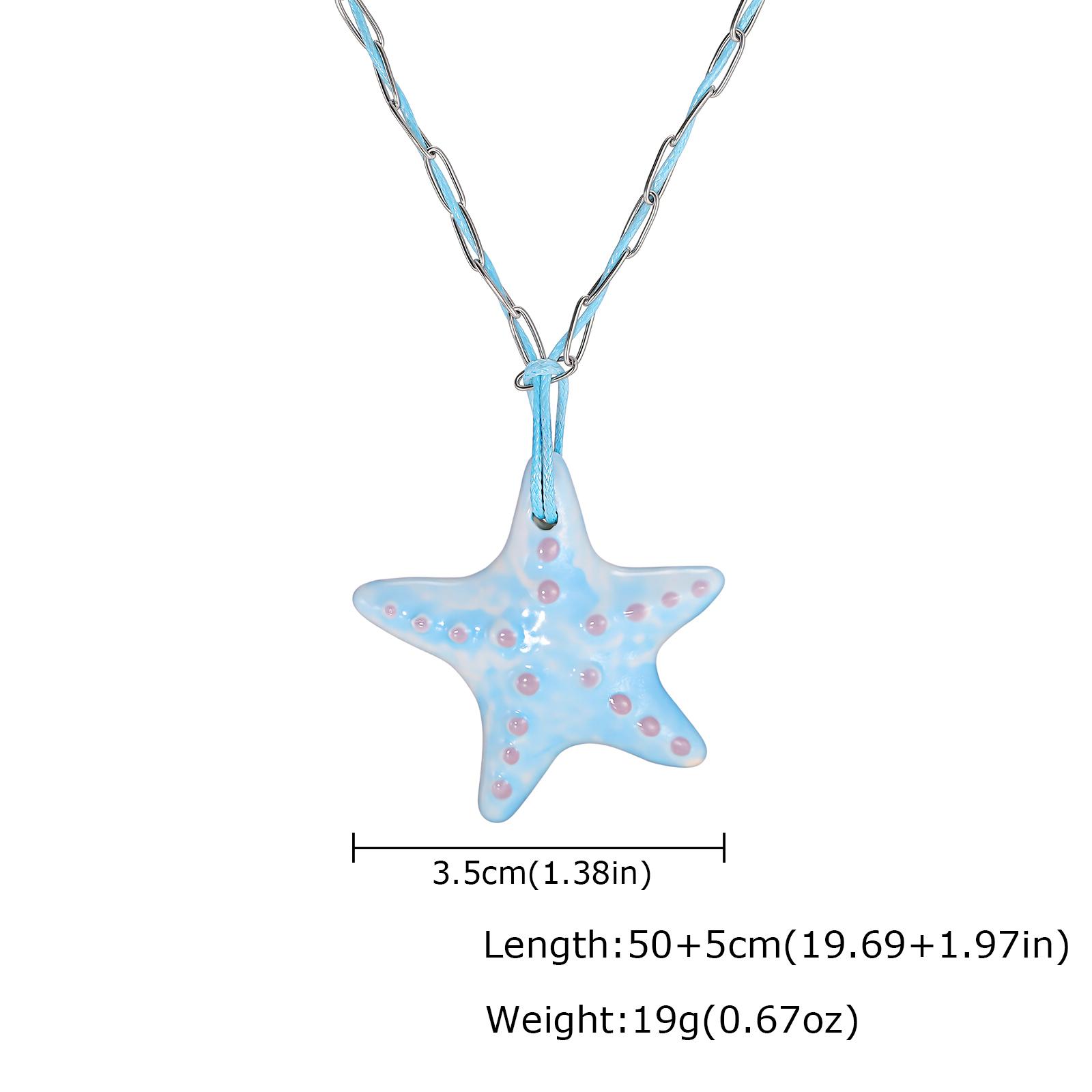 

Blue Ceramic Starfish Pendant Necklace Adjustable Rope Chain Necklace for Women Summer Beach Vacation Jewelry Accessories