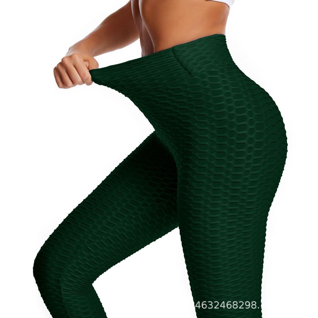 Plussstørrelse høy midje yoga leggings - Ferskenløft ensfarget jacquard treningstights for kvinner