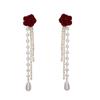 Rhinestone Dangle Earrings Tassel Pearl Korean Earrings Bow Red Rose Bow Stud Earrings Wedding Accessories
