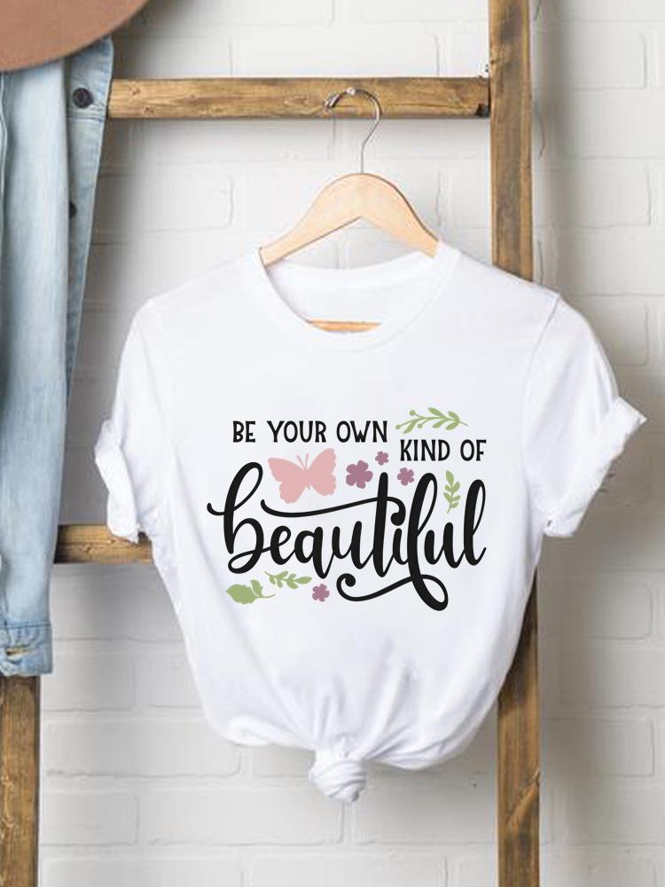 (Asian Size) Women Fashion Tee Top Clothing T Shirt Woman Print Female letter trend 90s flower Short Sleeve Graphic T-shirts