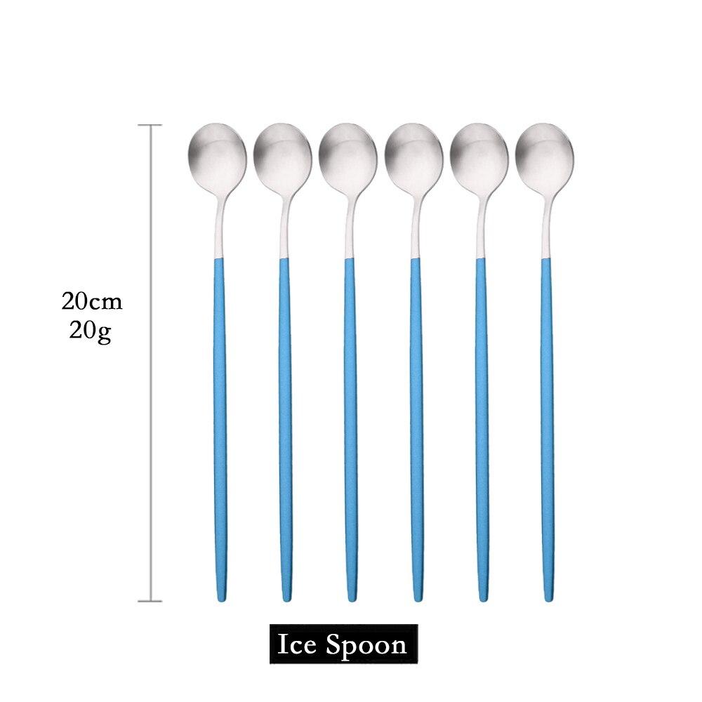 6pcs/set Long Handled Stainless Steel Coffee Spoon Ice Cream Dessert Tea Spoon Mixing Stirring Cooking Long Handle Spoon Tableware