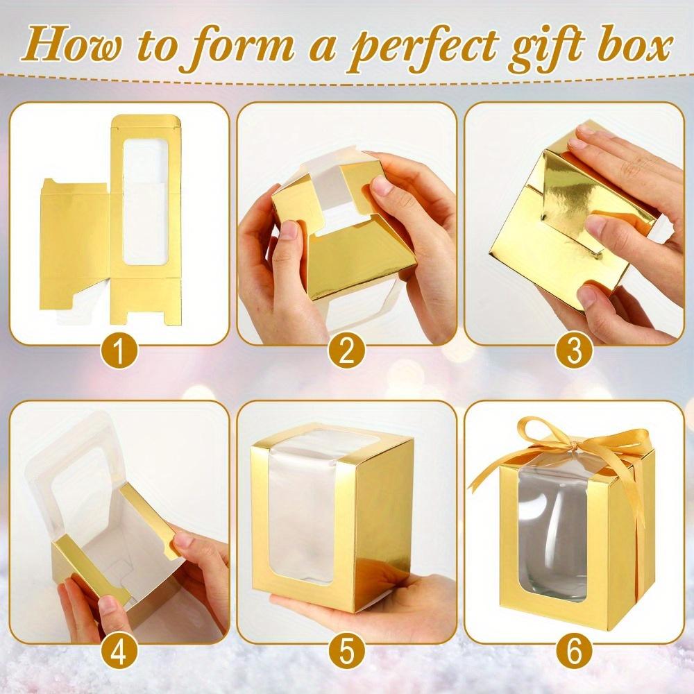 10 Stück Goldene Geschenkboxen für Weinglas Transparente Geschenkverpackungsbox für 9 oz Stielloses Glas Papiergeschenkbox Geschenkbox mit Transparentem Fenster