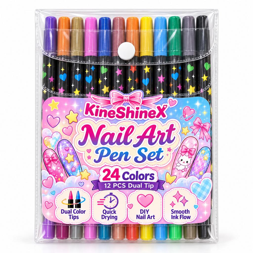 Dual Tip Nail Art Pen Set, 24 Colors Quick Drying Nail Drawing Markers for Fine Lines & Nail Details, DIY Nail Decorating for Unique Nail Looks