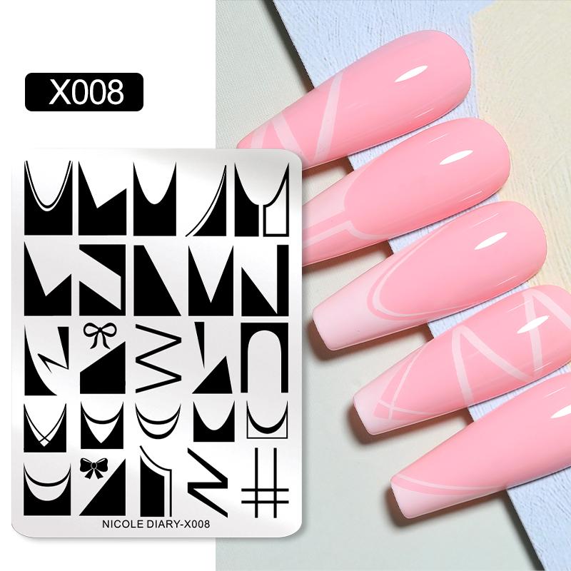 NICOLE DIARY Leopard Flower Nail Stamping Plate Image Transfer Template Geometry Leaf Stainless Steel Stencil Nail Printing Tool
