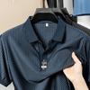 Summer New Men's Short Sleeved T-shirt Middle-aged and Young Vertical Striped Half Sleeve Scissor Lapel