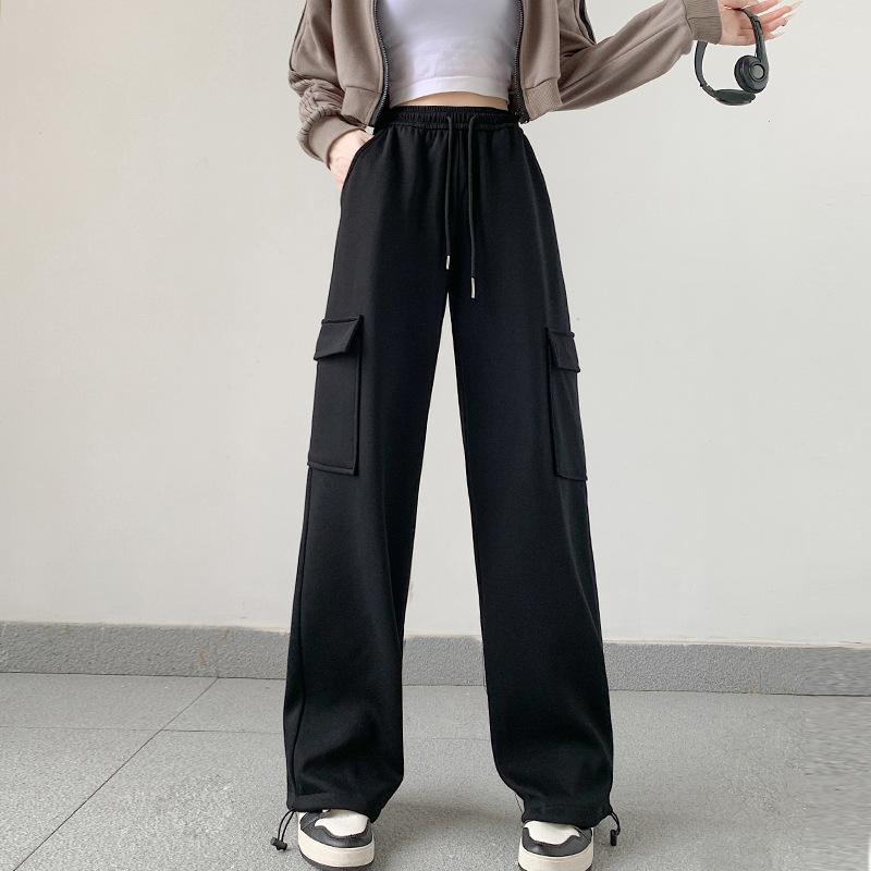 Wide-leg pants women's autumn and winter new casual leggings sweatpants loose fleece thickened sports tooling pants