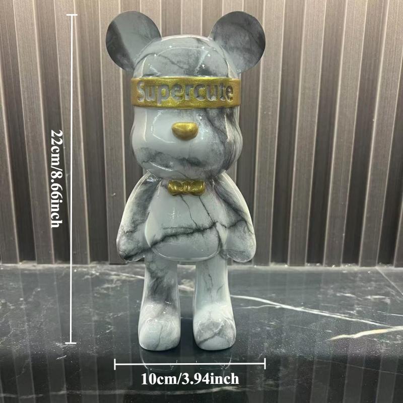 Resin Colorful Graffiti Bear Statue Urban Street Art Decor Colorful Spray Paint Figurine Cool Shelf Decor for Room Ornaments