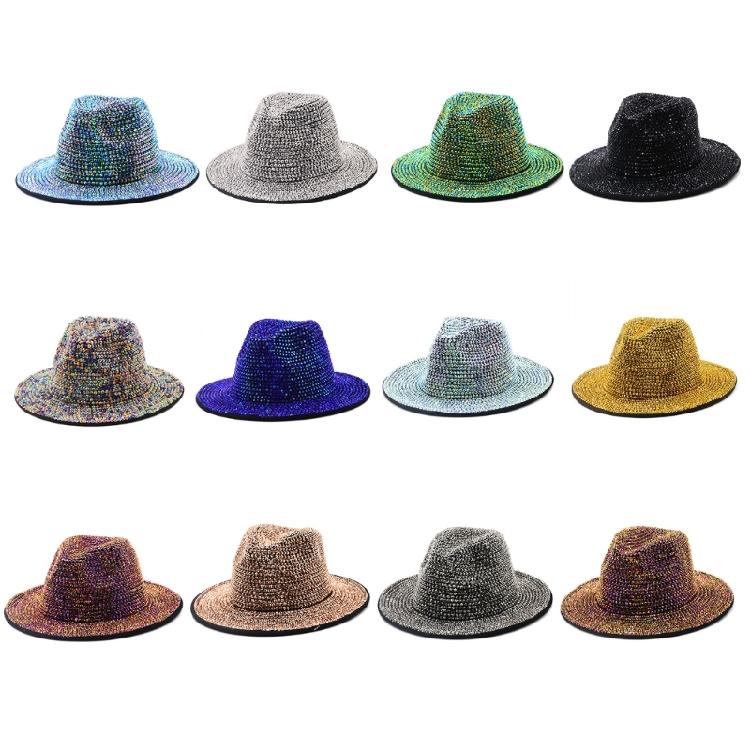 Zimní Pánský Dámský Fedora Klobouk s Kamínky Noční Klub Široký Okraj Plstěný Panama Klobouk