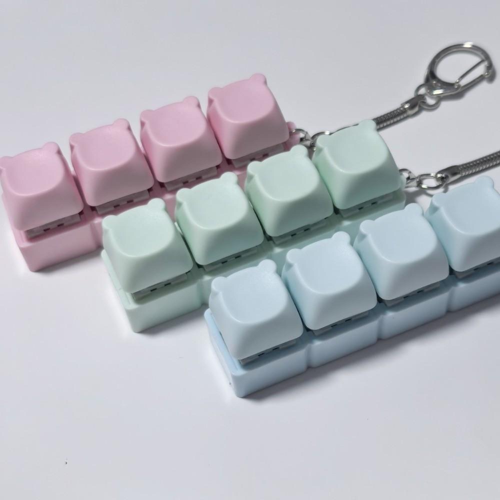 4 Keys Fidget Keychain Key Button Pinch Toy Funny Clicker Toy Pendant  for Adult&Kids