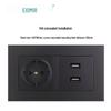 Black 16A German Standard Socket Panel with Double USB + Type C, Concealed European Installation