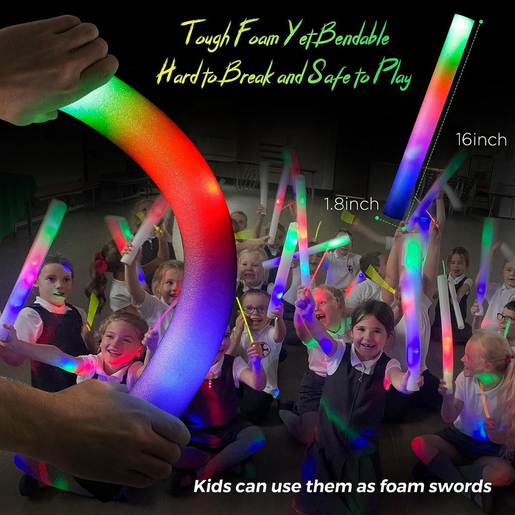 8/10/15/20pcs LED Glow Sticks Bulk Colorful RGB Glow Foam Stick for Christmas Birthday Wedding Glow in The Dark Party Supplies