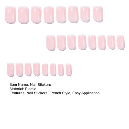 24PCS French Tips Nail Stickers, Full Coverage Square Pink False Nails, White Trim Glossy Press on Nails for Women