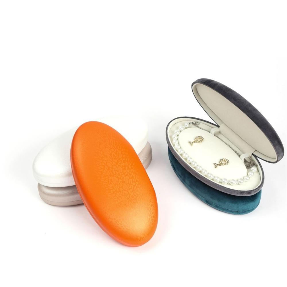 High-end Phantom PU Leather Pearl Box, Oval Velvet Jewelry Necklace Stud Set, Storage and Display