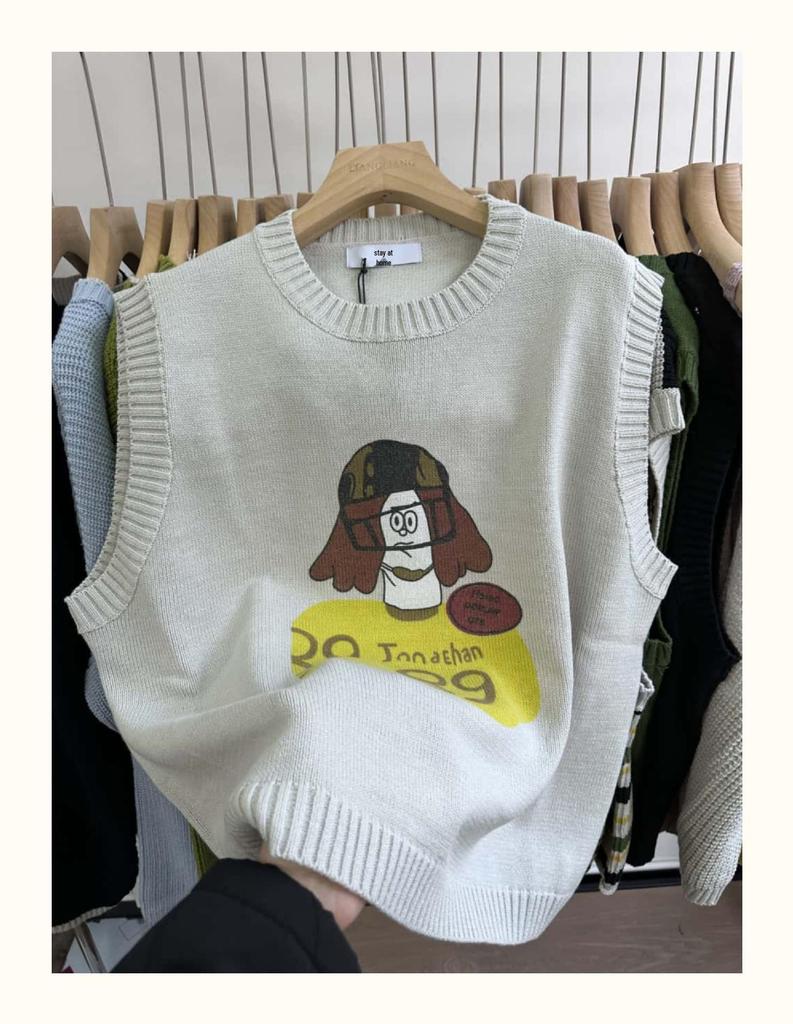 Xiao Wang's Spring Korean Cartoon Loose Knit Sweater Vest (Plus Size)
