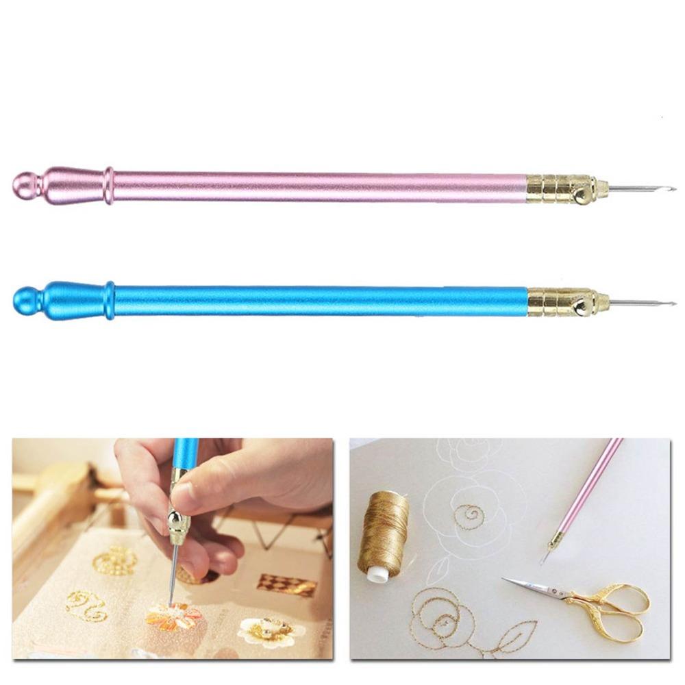 2pcs Stainless Steel French Tambour Needle Blue And Pink Sewing Tool  DIY Sewing