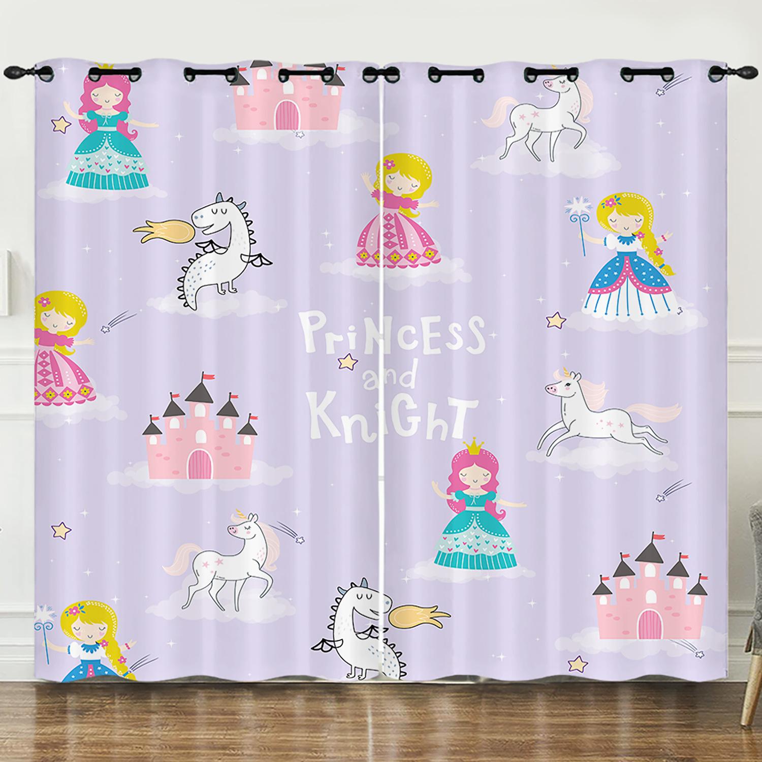 

Занавеска Радужная Иллюстрация Принцесса Девочка 3D Цифровая Печать Затемняющая Занавеска На Люверсах 97cm*114cm*2