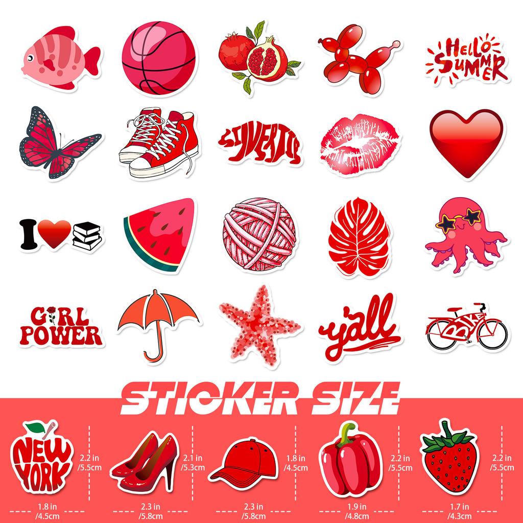 50 Neue Rote Mix and Match Sticker VSCO Rot Kleine Frische Sticker Niedliche Cartoon Persönliches Gepäck