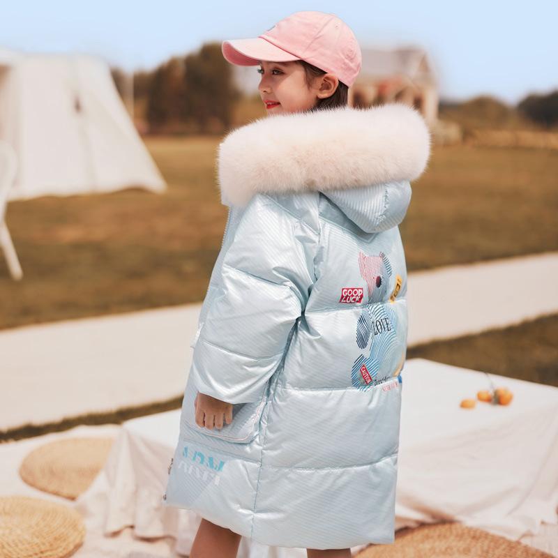 Children's Down Jacket Mid-length Girls New Winter Thickened Large Fur Collar Medium and Large Children's Cotton Jacket