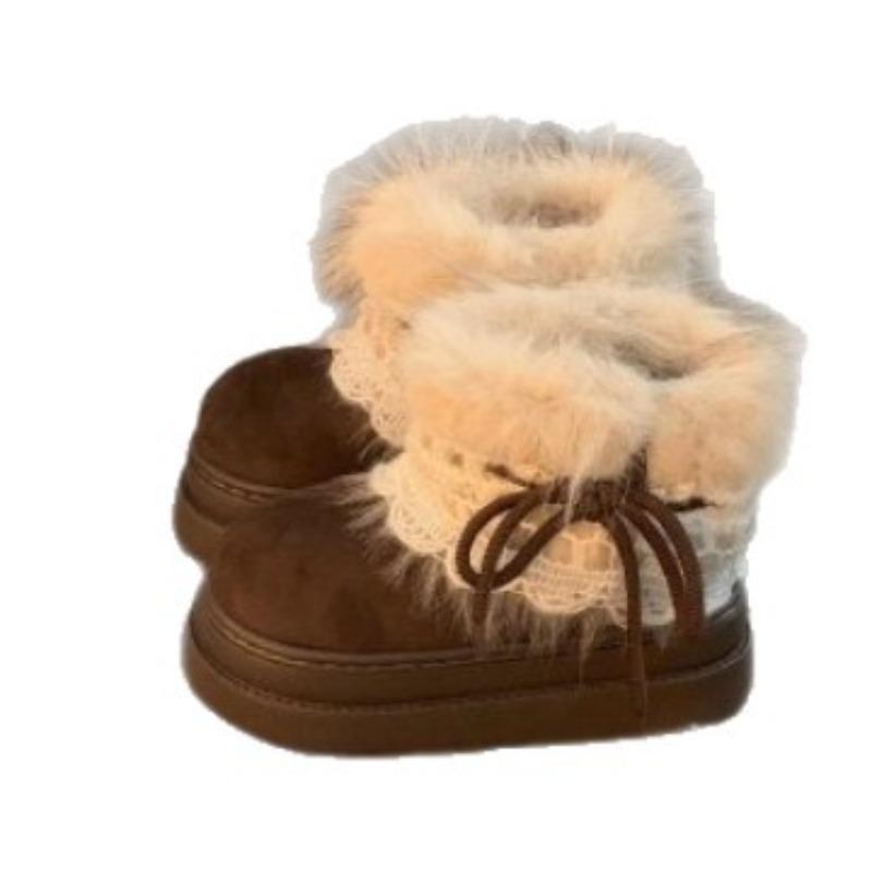 Dicke Fell-Vintage-Vielseitige Schneestiefel für Damen, Baumwollschuhe, Kurzstiefel