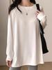 Women's European-Style White Pure Cotton Long-Sleeved T-Shirt, Plus Size Slimming Base Shirt for Autumn/Winter - Loose and Lazy Fit (6173).