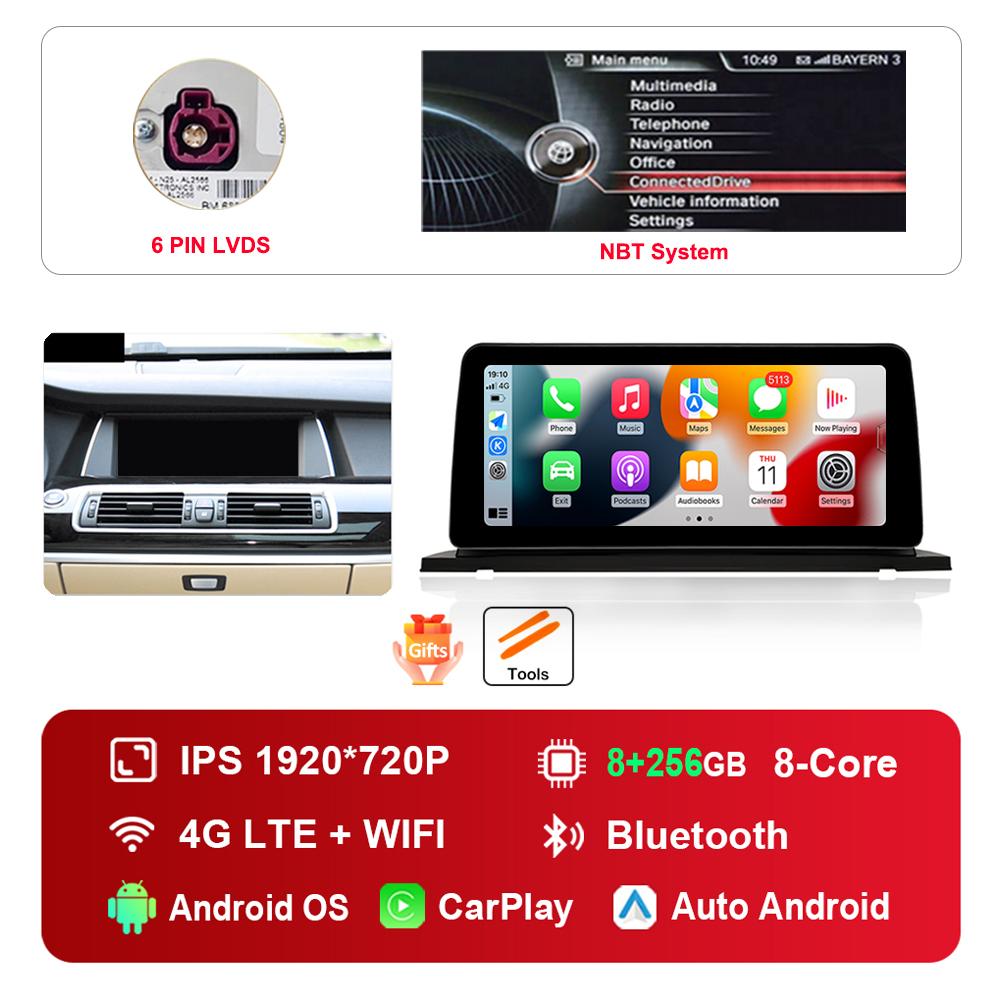 12.3 inch HD Touch Screen for BMW 5 Series F07 GT 2011 - 2017 CIC NBT System Android Car Radio Multimedia Player DSP Stereo GPS