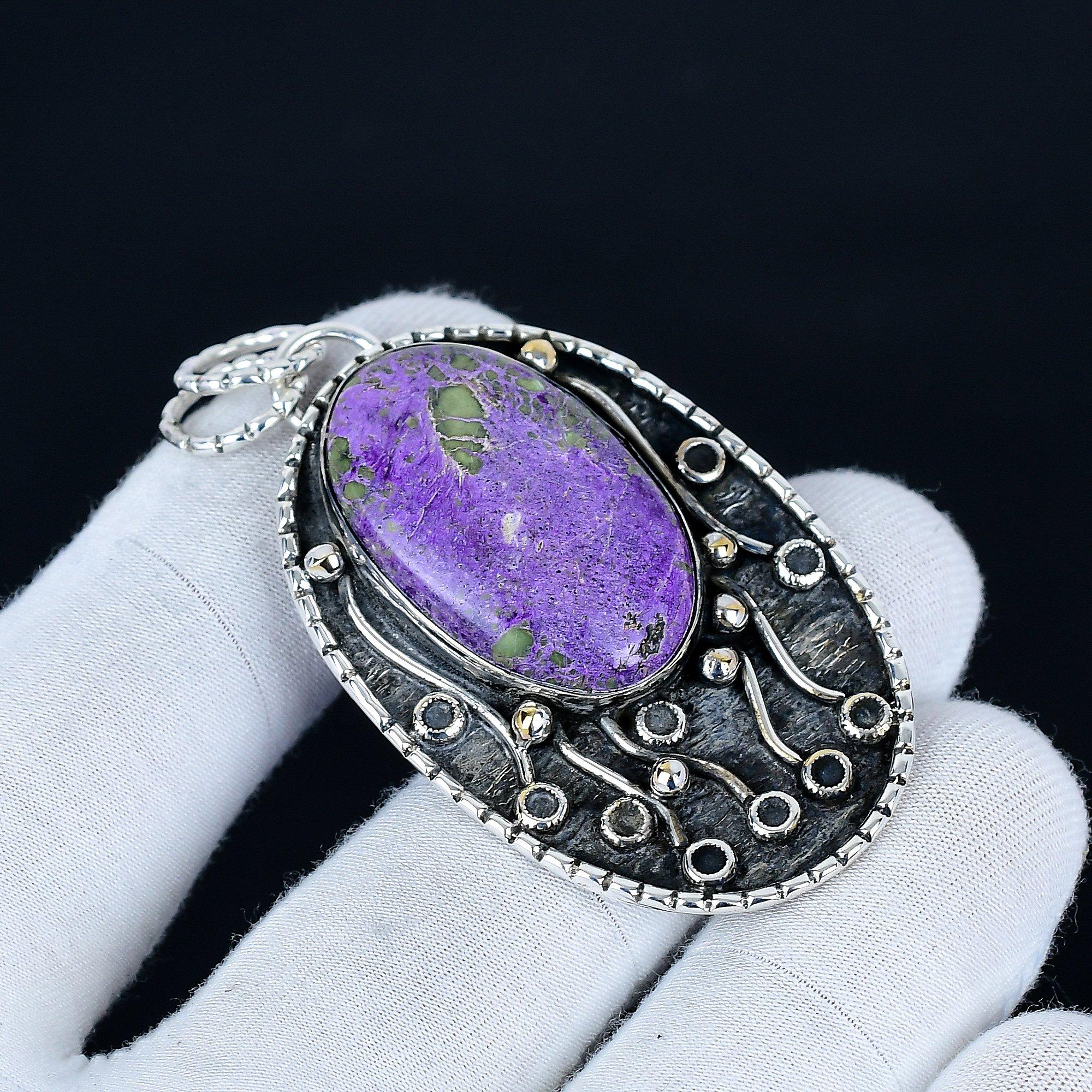 

Purpurite Pendant, 925 Sterling Silver Handmade Jewelry, Purpurite Silver Pendant, Party Wear Jewelry For Women s, Pendant Wadding Gift 6.5 Cm