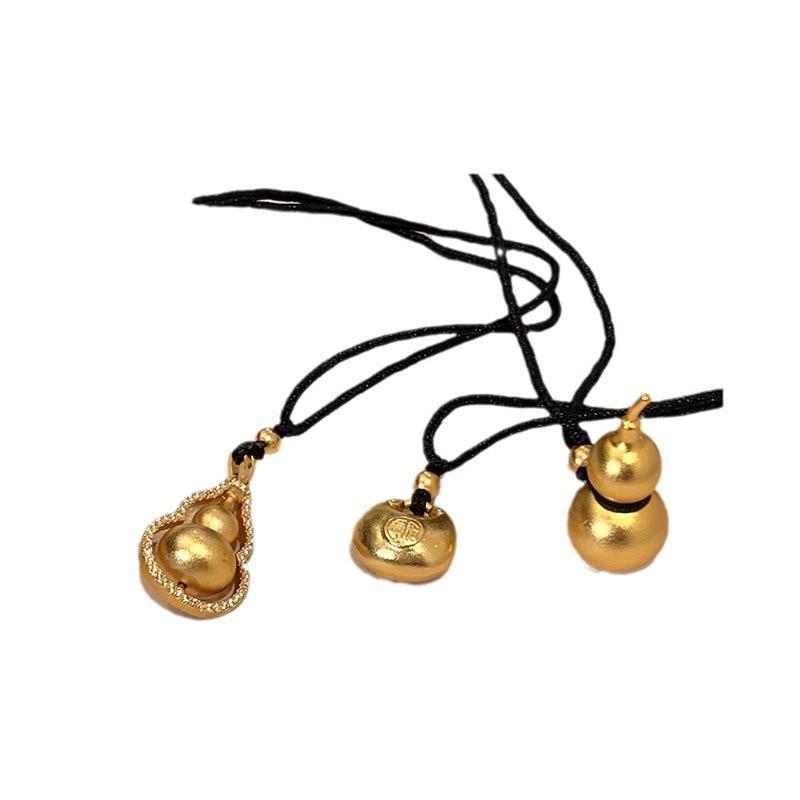 Sand Gold Gourd Small Fat Blessing Pendant Woven Rope Necklace Women'S New Chinese Retro Light Luxury Versatile Neck Chain Sweater Chain