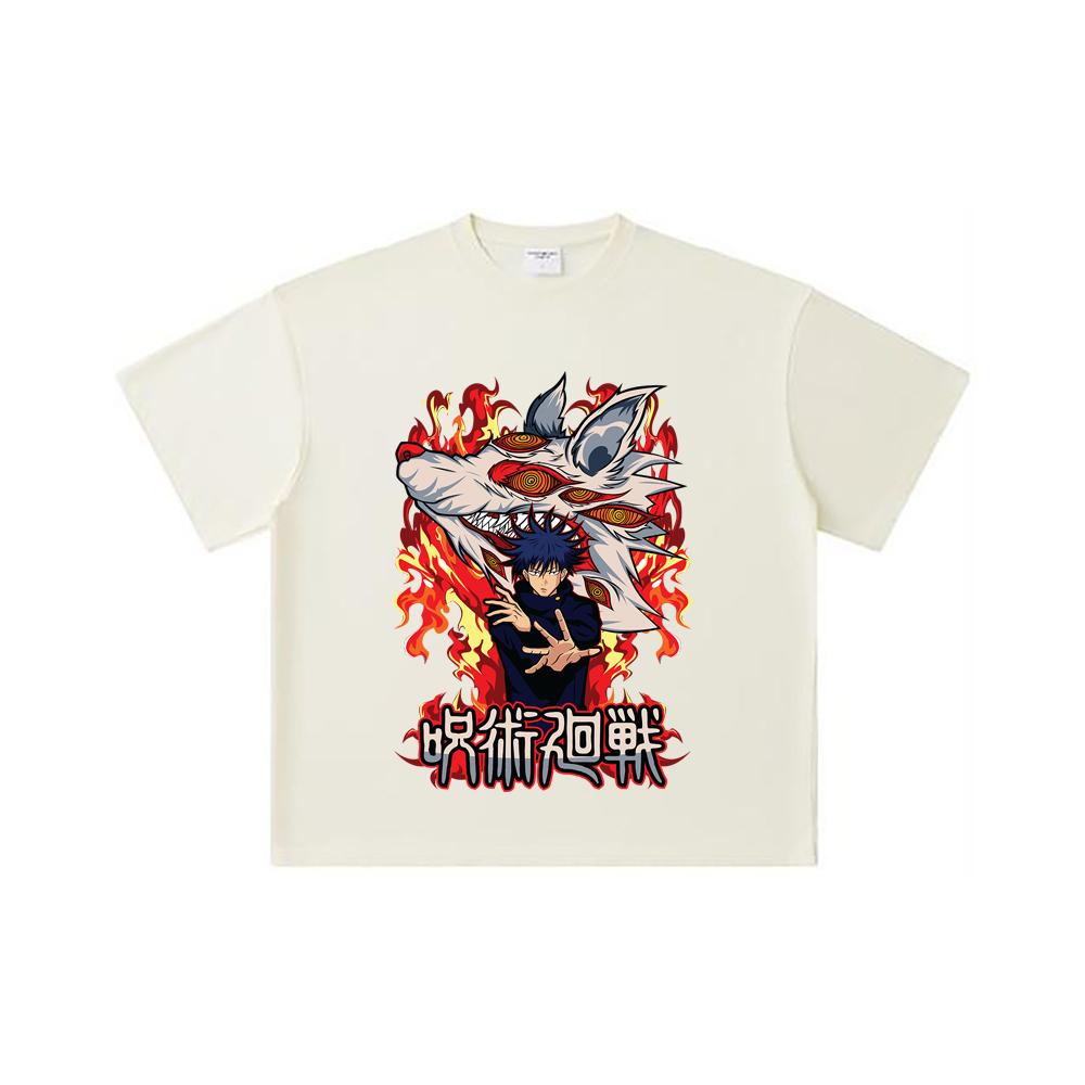 260 GSM Double Yarn 32 Count 100% Cotton Jujutsu Kaisen V7 Megumi Print Unisex Heavy Cotton T Shirt