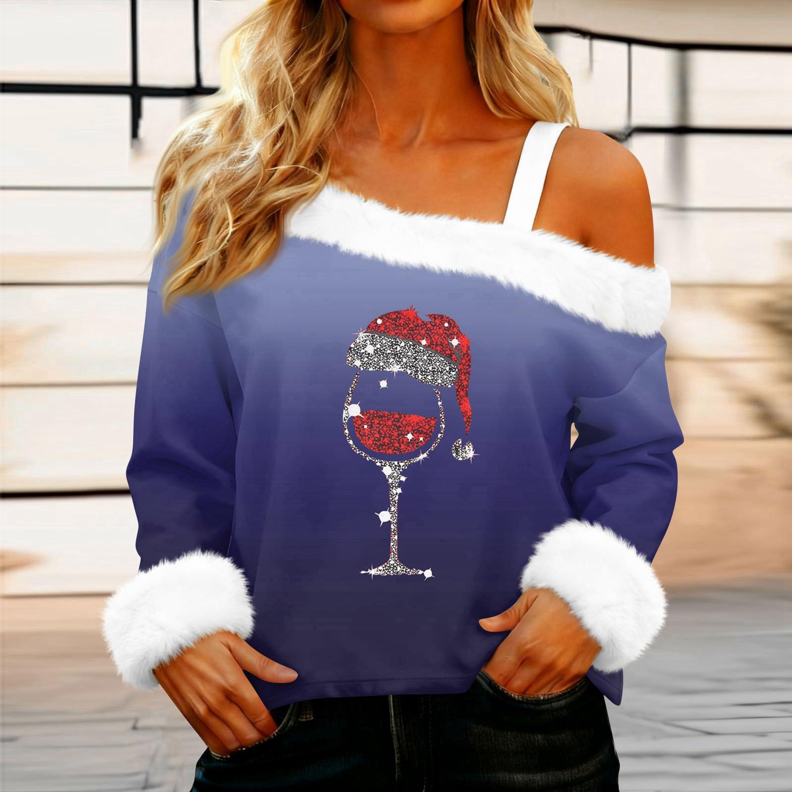 

Женский пуловер с открытыми плечами, плюшевым воротником, принтом, длинными рукавами XXL