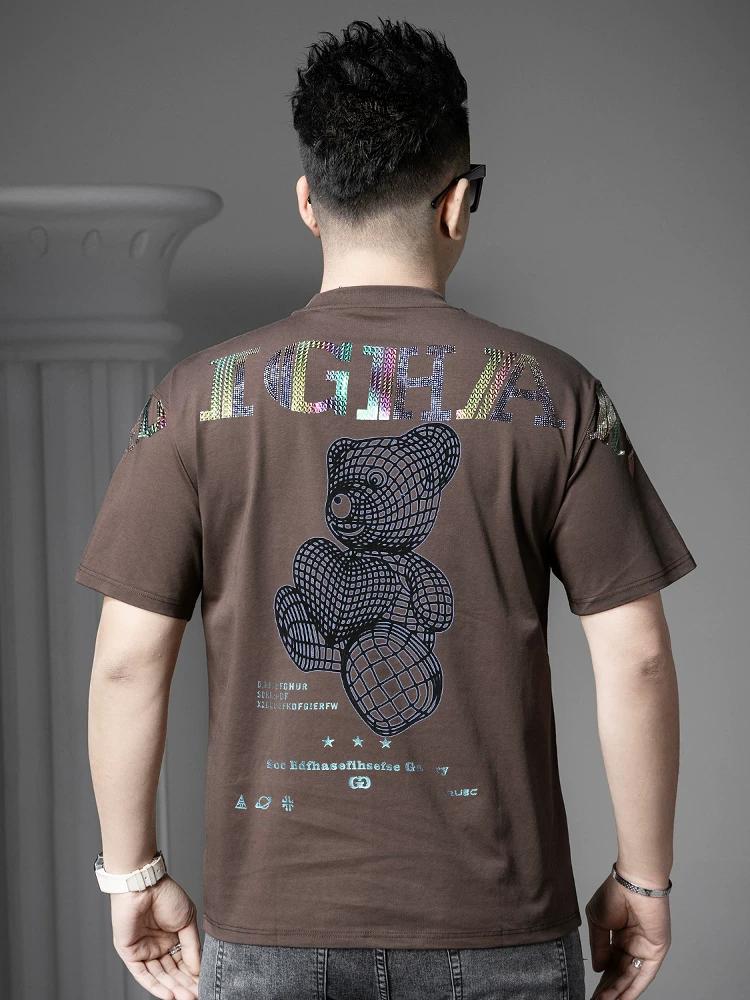 European Goods 2025 Summer New Men's Trendy Brand Bear Print Round Neck Short-Sleeved T-Shirt Casual Top Half-Sleeved T-Shirt