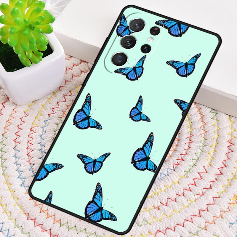Luxury Blue Butterfly Butterflies Silicone Phone Case For Samsung Galaxy note 10 pro S26 S25 S24 S23 S22 S21 Plus Ultra Cover