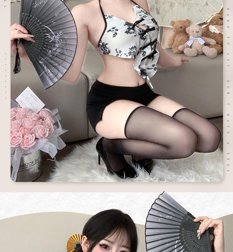 New Women's Sexy See-through Retro Halter Neck Bodycon Cheongsam Skirt Lingerie