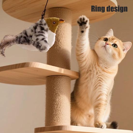 Chirping Bird Cat Toy Rechargeable Plush Bird Flapping Wings Interactive Electric Flying Bird Toy for Cats Chasing Natural Hunting Instinct