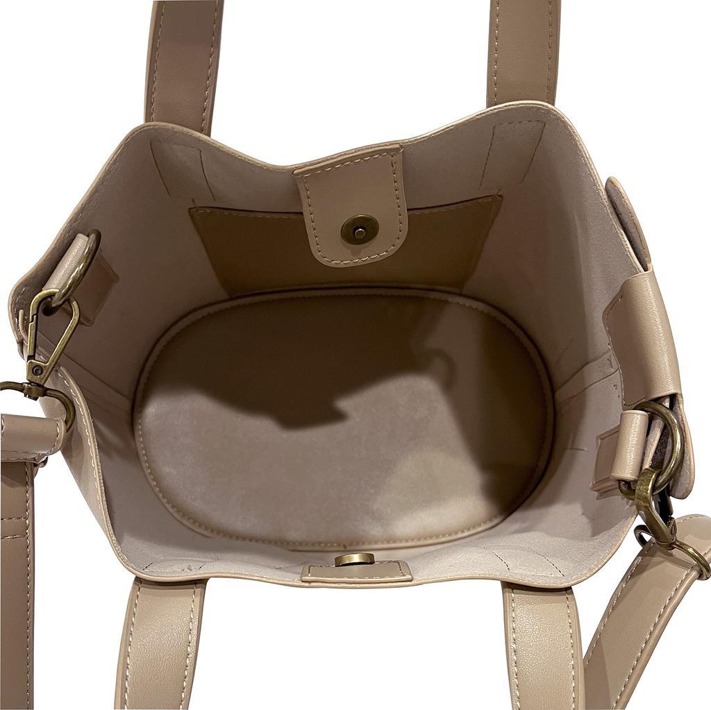 Schulter-Tragetasche aus Synthetikleder mit Katzenmotiv [Rootote] EU.Deli.2way.neco (beige)