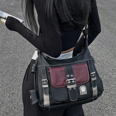 Y2K Vintage Crossbody Bag Women's Tote High Quality PU Leather Shoulder Bag Hip Hop Messenger Bag Female Large Handbag Commuter