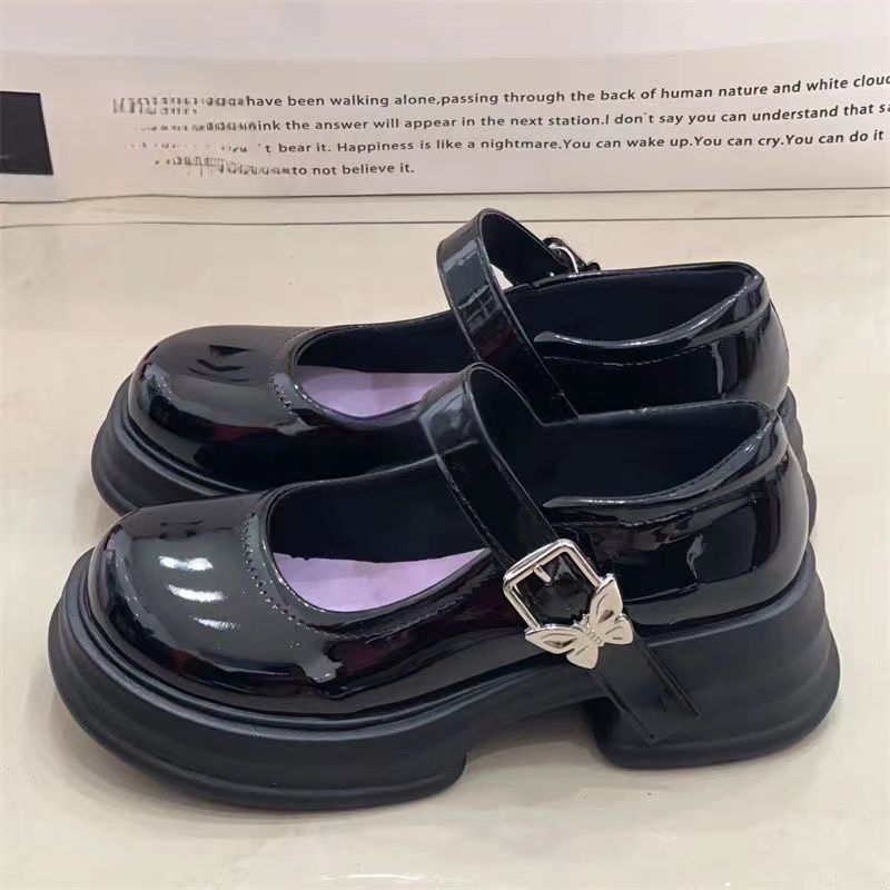 Thick High-heeled Platform Mary Jane Shoes Women's Summer 2025 New Black Round Head Sweet Cool French Japanese Small Leather Shoes