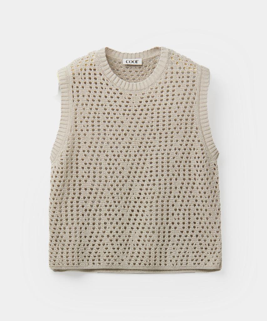 Kueo Crochet Knit Vest (Natural)