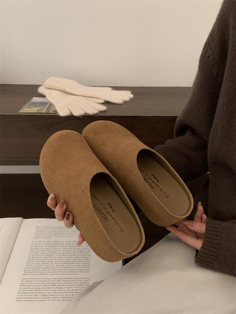 Retro woolen thick-soled Birkenstocks women's autumn 2025 new bag head half slippers versatile one-pedal Birkenstocks
