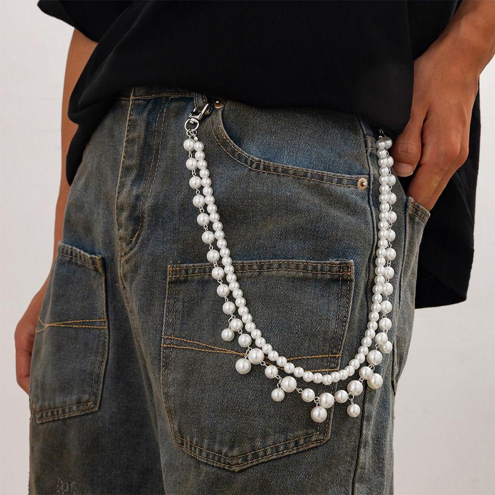 Pearl Tassel Jeans Chain Punk Cool Pants Chain Fashion Belt Chain Tassel  Man