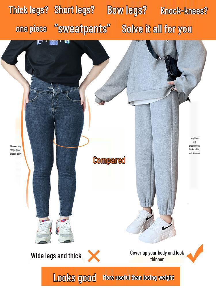 Übergröße Fleecegefütterte Waffelstrick-Jogginghose für Damen - Schlankmachende, vielseitige Harem-Sweathose für Herbst/Winter.