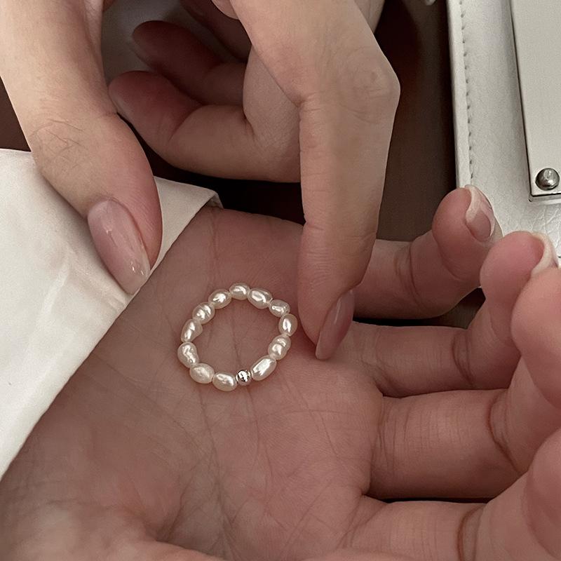 

Кольцо из натурального пресноводного жемчуга из стерлингового серебра 925 пробы, простое и свежее нишевое украшение для рук Mori, универсальное женское украшение в стиле ins opening adjustable