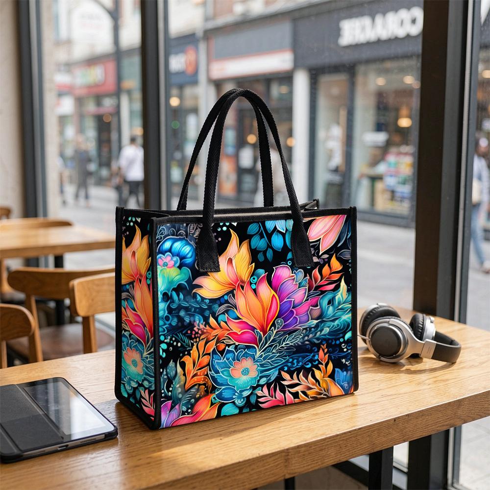 Colorful Floral Pattern Large Capacity Canvas Tote Bag For Daily Shopping Travel Commute Casual Fashion Handbag For Women
