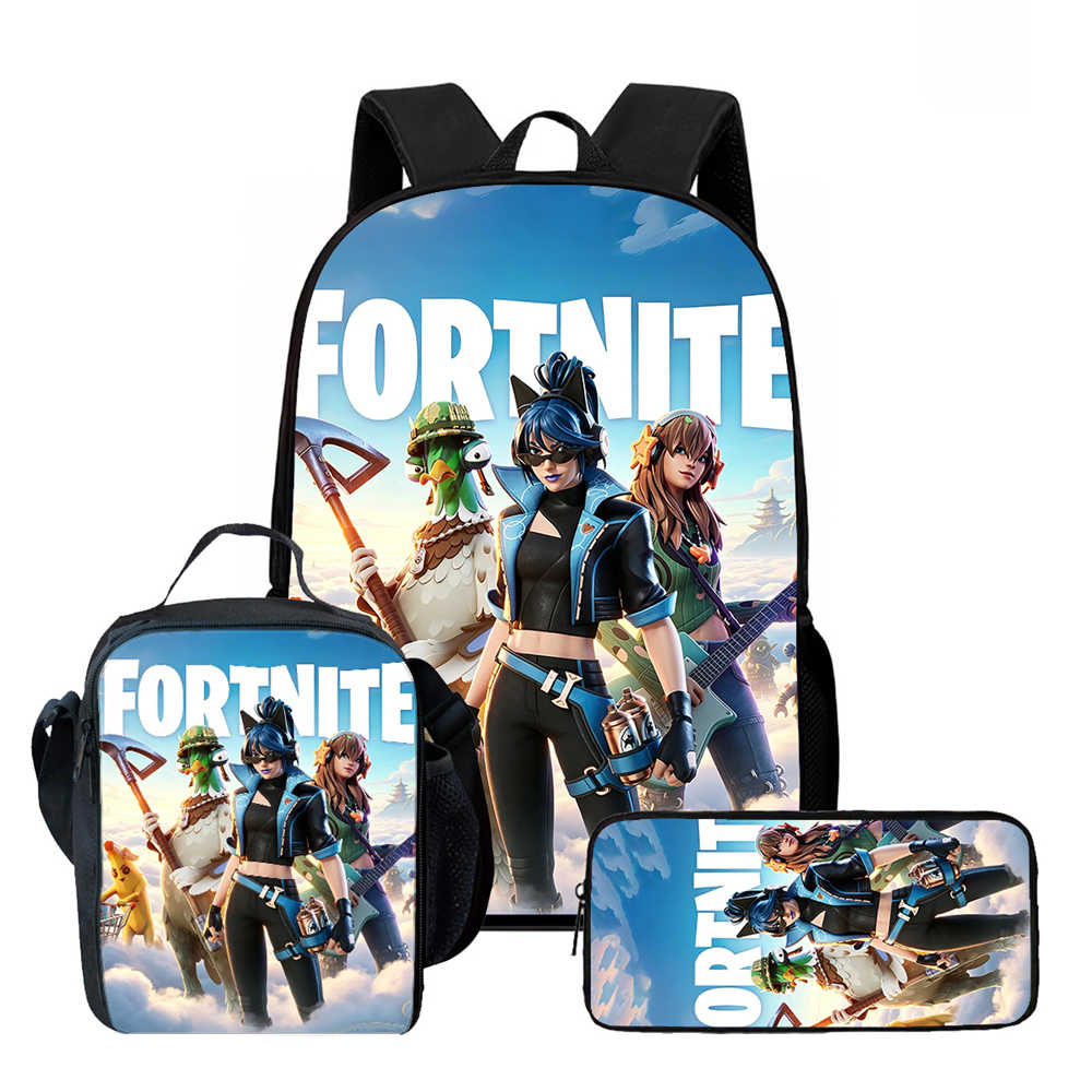 3Pcs Set Kids School Backpack With Lunch Bag & Pencil Bag,Cartoon Fortnite School Bags For Age 5-10,Lightweight For Boys Girls