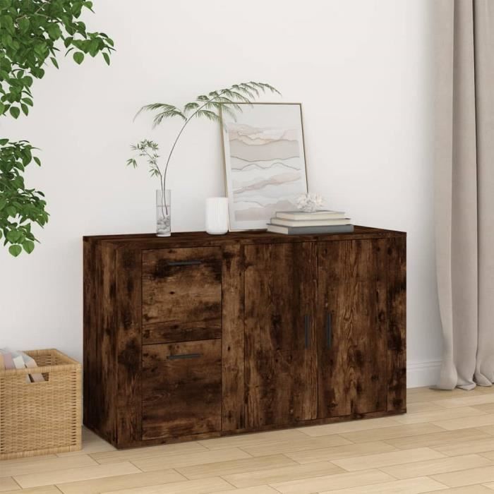 821001 vidaXL Buffet Chêne fumé 100x33x59,5 cm Bois d'ingénierie